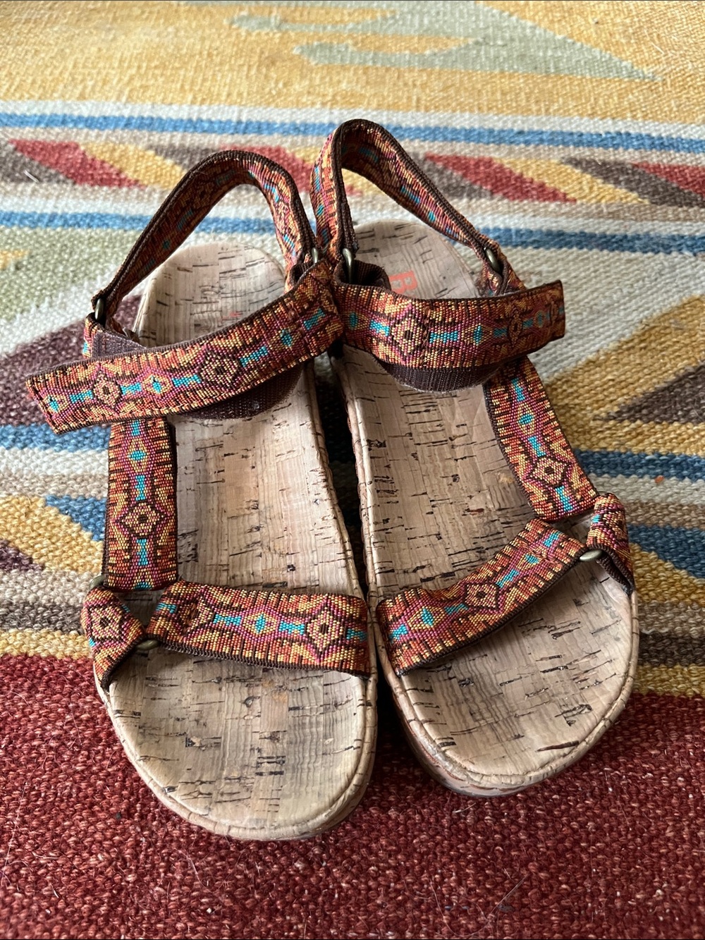 Born Multicolor Woven-Strap Cork Footbed Sandals